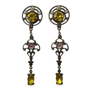 Vintage 1990s Art Nouveau Revival Amber Crystal Chandelier Earrings